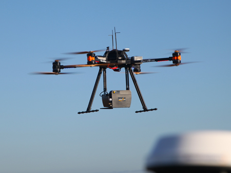Picture of a drone with a LiDAR mounted on the front